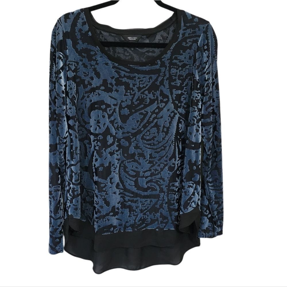 Simply Vera Vera Wang Top L Teal & Black Burnout Velvet
